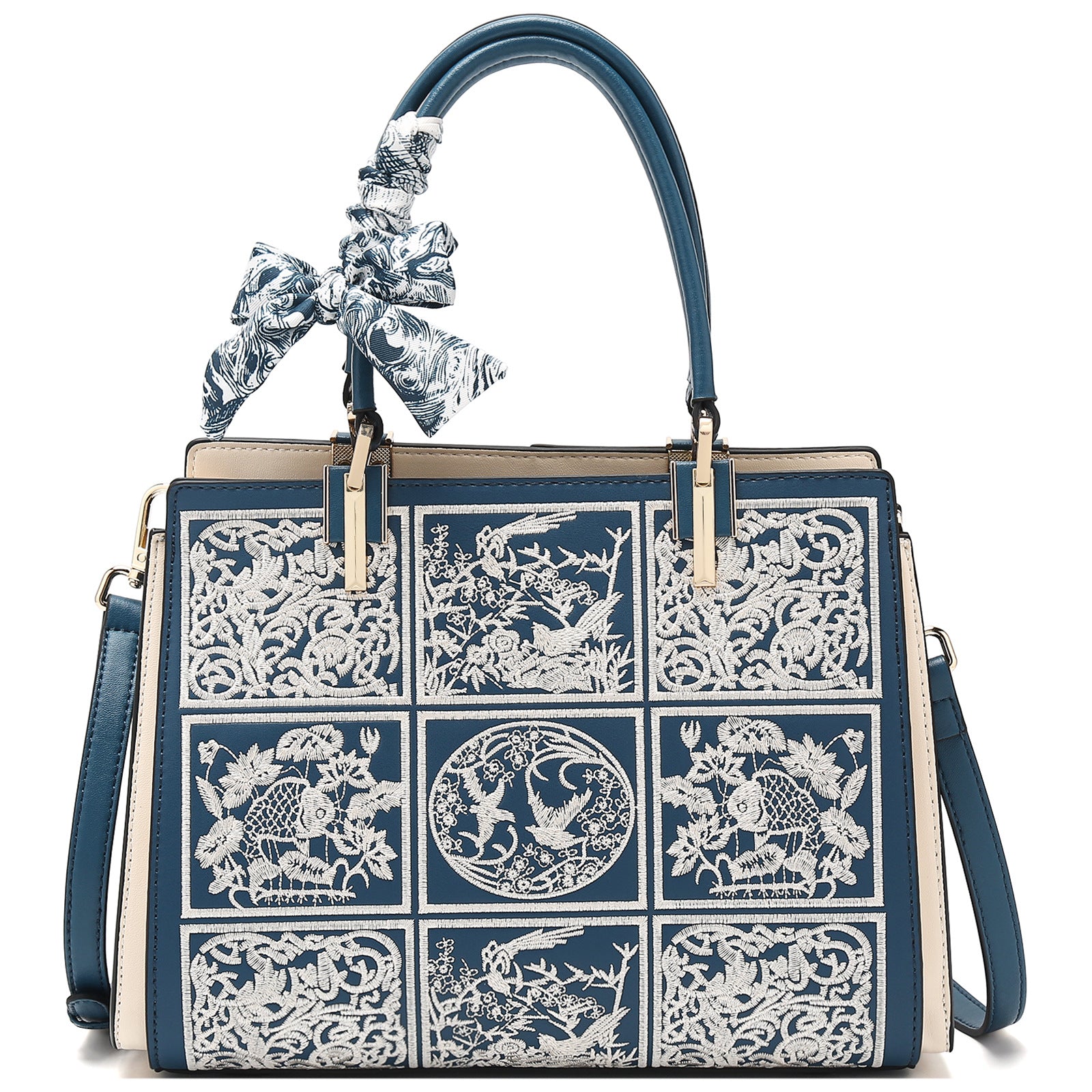 New Chinese style blue and white porcelain embroidered handbag, women's large capacity maternity bag/crossbody bag.