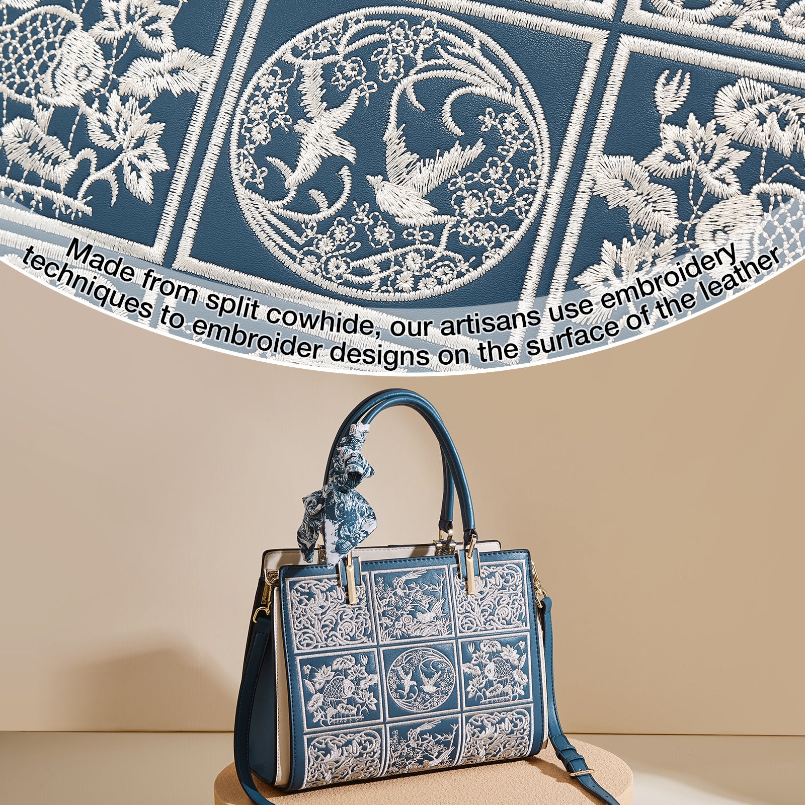 New Chinese style blue and white porcelain embroidered handbag, women's large capacity maternity bag/crossbody bag.