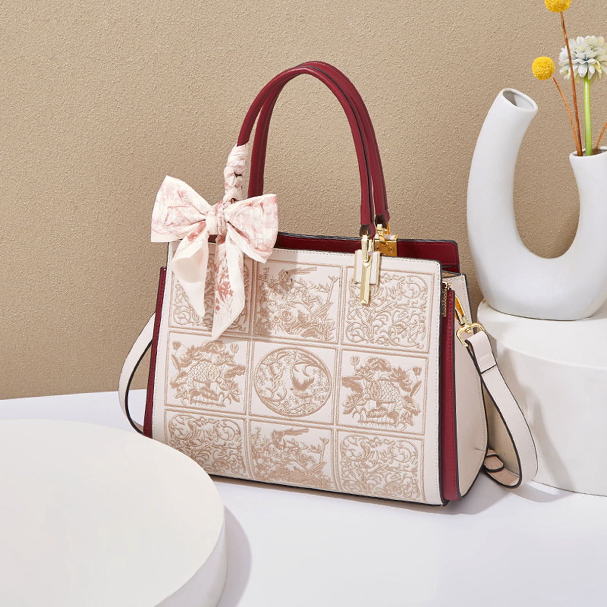 New Chinese style blue and white porcelain embroidered handbag, women's large capacity maternity bag/crossbody bag.